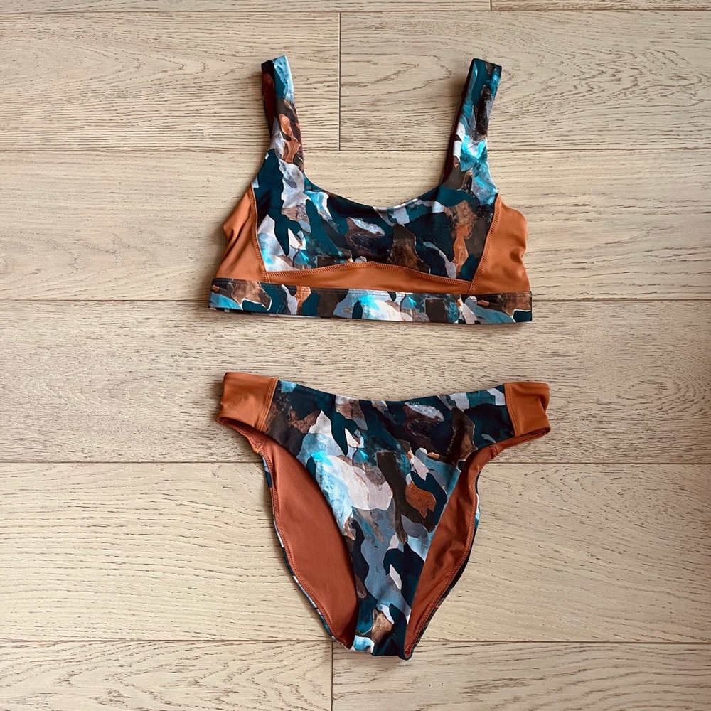 Fabletics 2pc Bikini Swimsuit | Scoop Back Swim Bra + Matching Reversible Brief